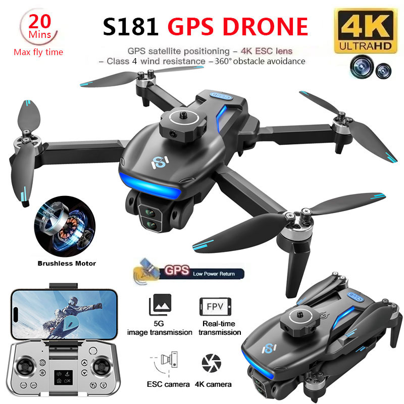 S181 GPS ドローン 4K プロフェッショナル HD デュアルカメラ 5G Wifi 写真撮影 ブラシレス折りたたみ式 Quadcopter RC 距離 1.2KM ドローンおもちゃ