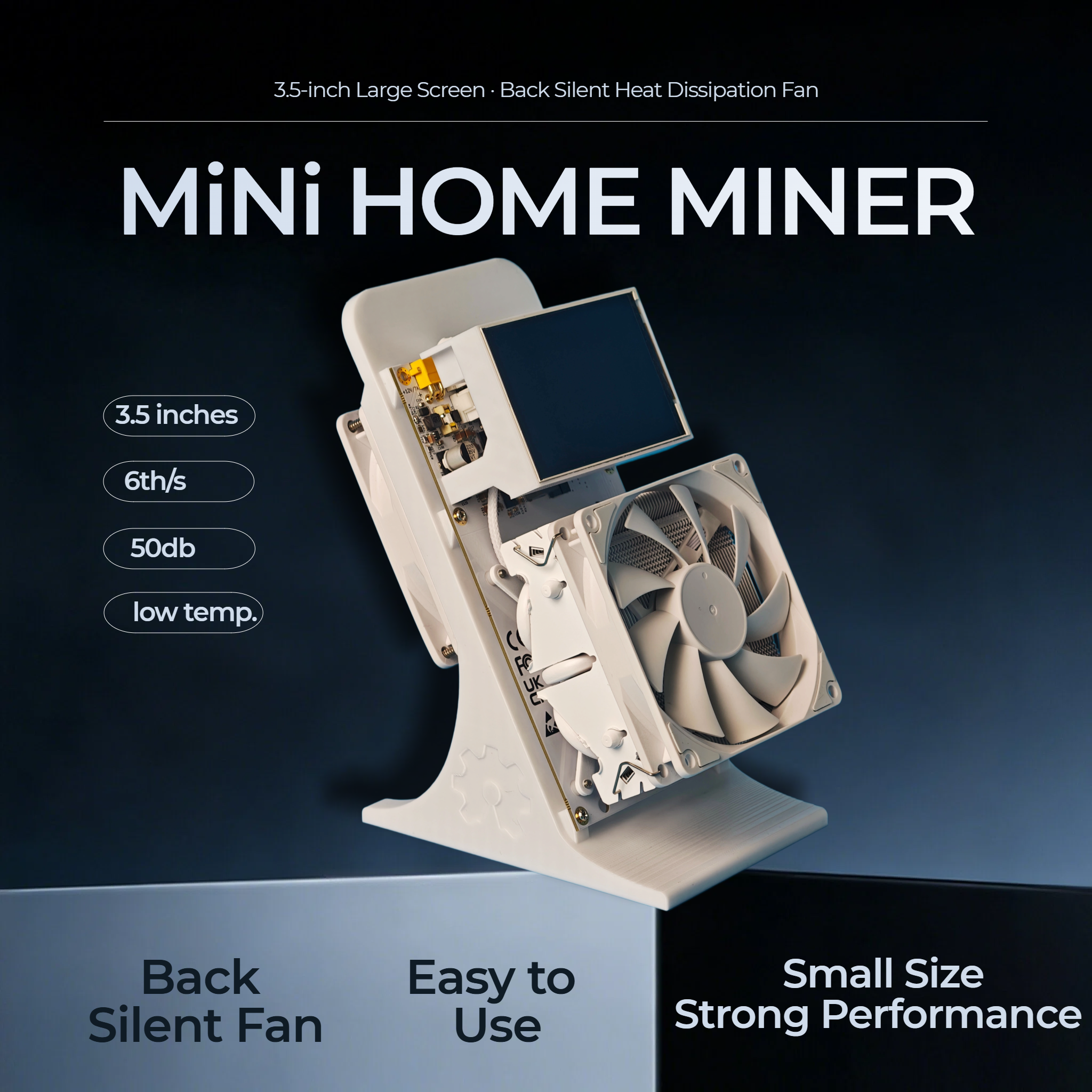 YYSLuping Mini Home Miner 3.5-inch Big Screen High Hashrate Low Noise Crypto ASIC Mining Machine with Back Fan Equipped desk fan