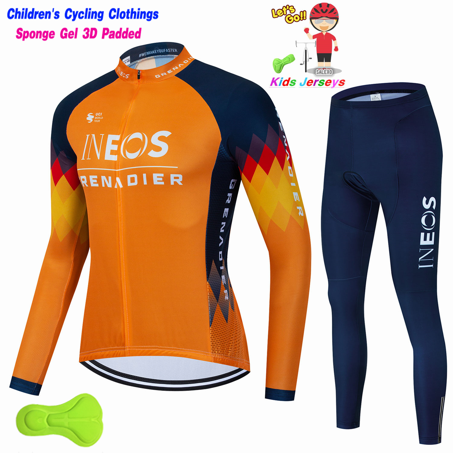 INEOS 2023 キッズ長袖サイクリングジャージ春秋セット子供 Ropa Ciclismo 乗馬服サイクルスーツ男の子女の子着用