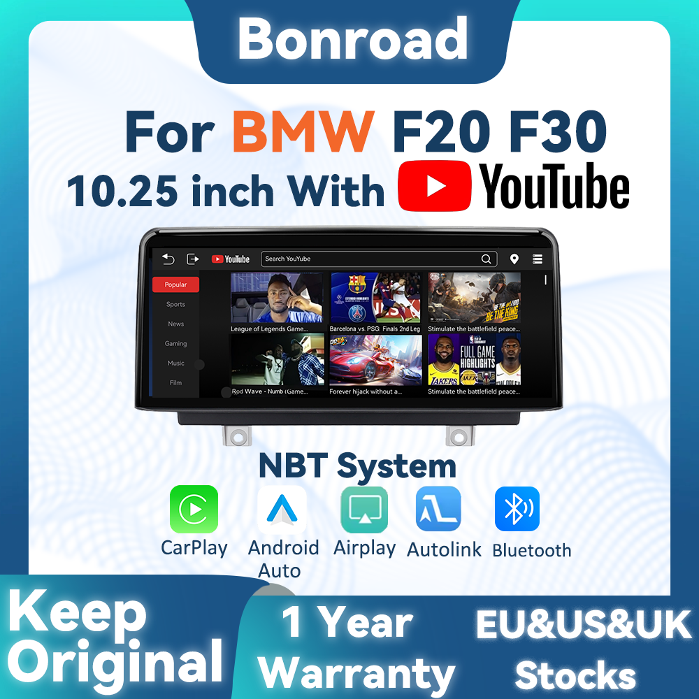 BONROAD 10.25 インチ ワイヤレス CarPlay Android Auto Airplay オートリンク ミラーリング Linux オーディオ カーラジオ Youtube 付き BMW 1 シリーズ F20 F22 F23 3 シリーズ F30 F31 F32 F33 F34 F36 GPS ナビゲーション マルチメディア C