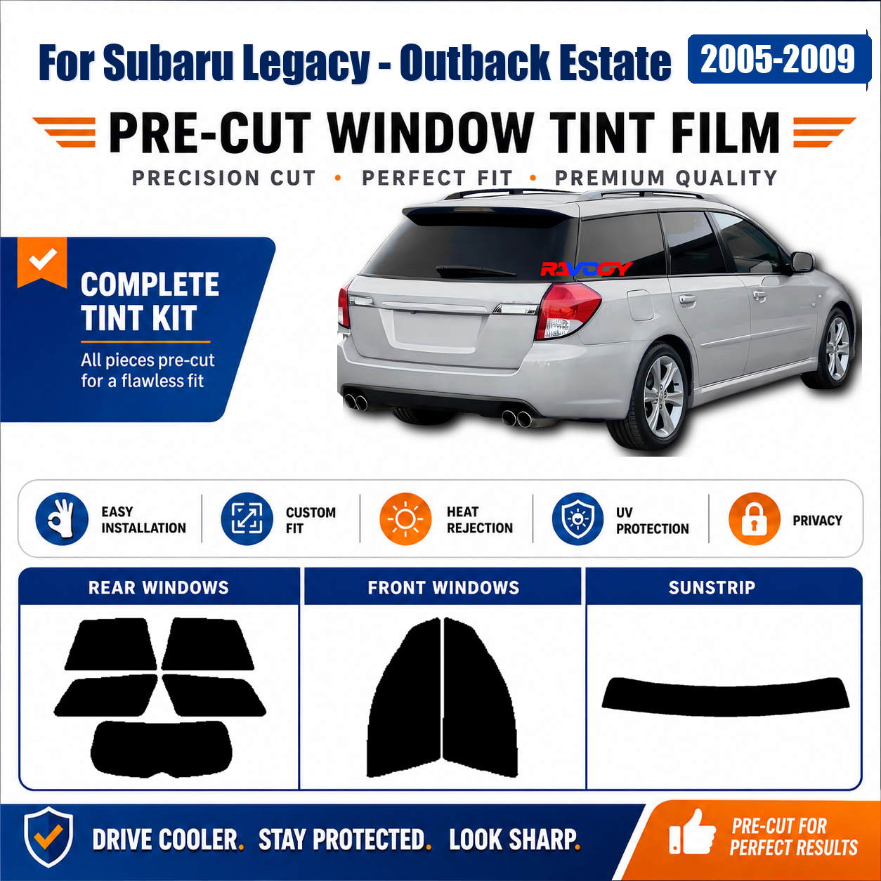 スバル レガシィ用 - アウトバック エステート 2005-2009 プライバシー ティント フィルム 完全なウィンドウ車両サンシェード