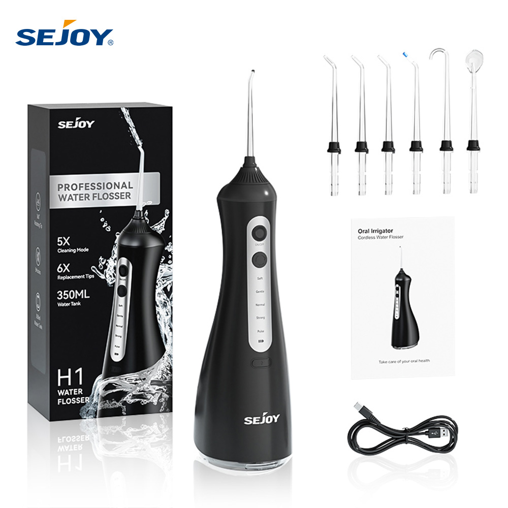 Sejoy 電動口腔洗浄器水デンタルフロッサーピック歯用コードレス 350ML 水タンク、6 つの洗浄モード、家庭用 IPX7