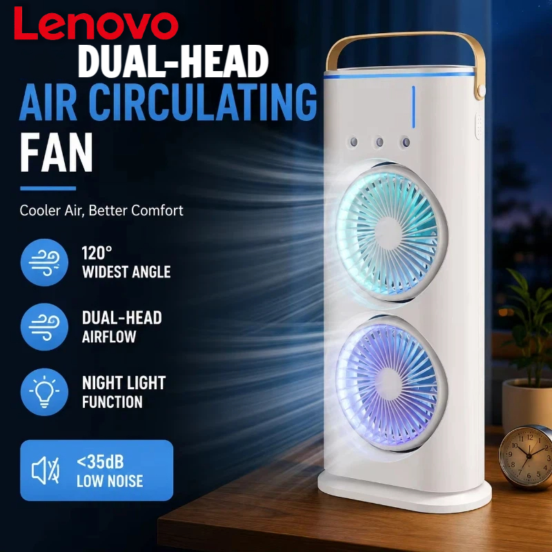 レノボ 3-in-1 デュアルヘッドファンコンディショナー家庭用空気クーラー LED ナイトライト加湿器空気調整ファンオフィスホームファン