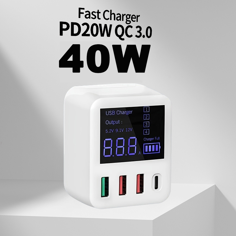 複数のデバイス用 40W 4 ポート USB C 充電ステーション、Apple およびその他の USB デバイス用の PD 20W 急速充電器および QC 3.0 ホワイト