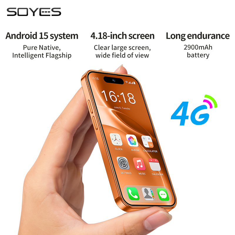 SOYES XS19 MAX LTE 4G ミニスマートフォン 4.18 ''Android 15.0 6GB RAM 128GB ROM デュアル SIM 2900mAh フェイスアンロック小型携帯電話