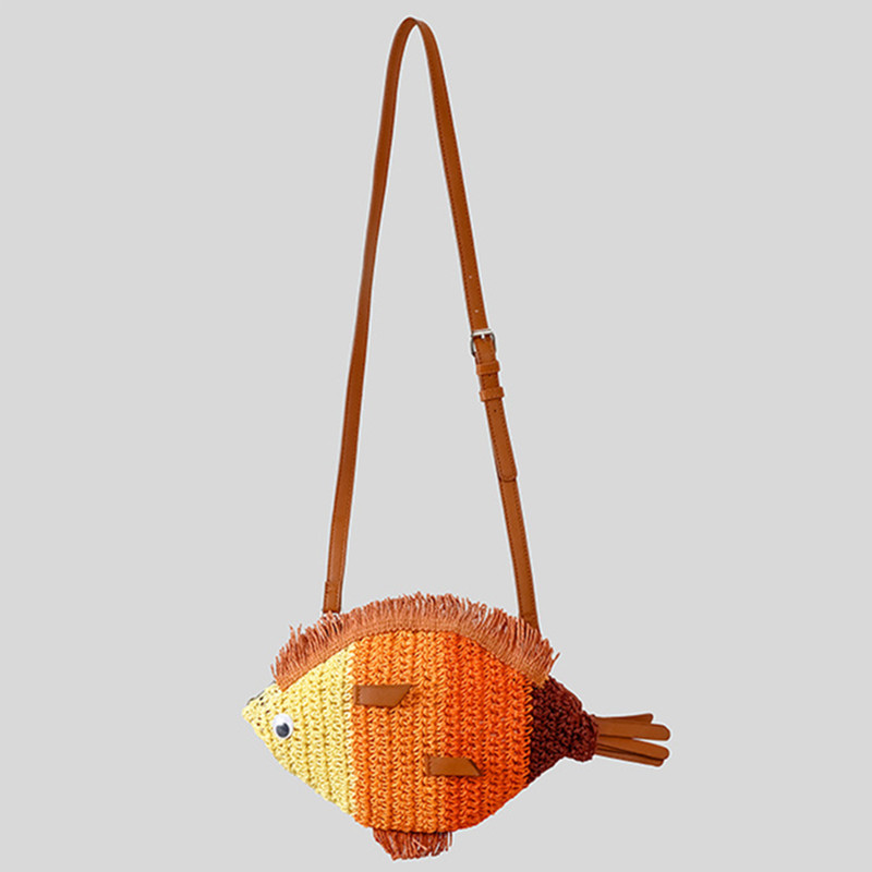 クリエイティブ魚の形のわらショルダーバッグおかしい紙織クロスボディバッグかわいい手作りサマービーチバッグノベルティホリデー財布