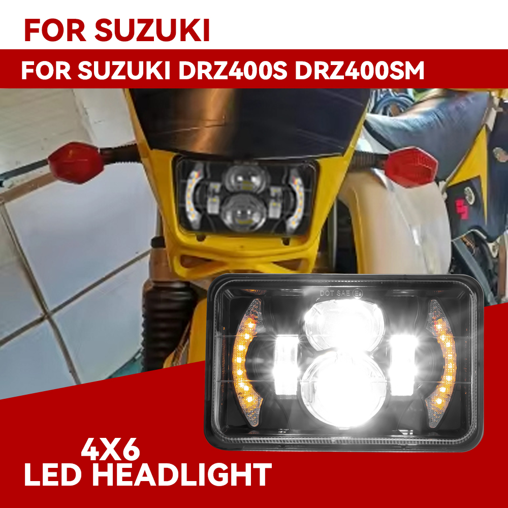 1 個ドットブラックオートバイ DRL ランプ 4X6 LED ヘッドライトホンダ XR250 XR400 XR650 スズキ DRZ アクセサリー長方形ライト