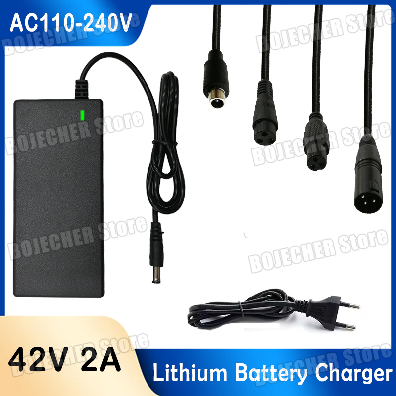 42V 2A リチウムバッテリー充電器 42V 2A DC 電源充電器 AC110-240V 交換可能な 5 プラグ電源アダプター EU US プラグバッテリー充電器