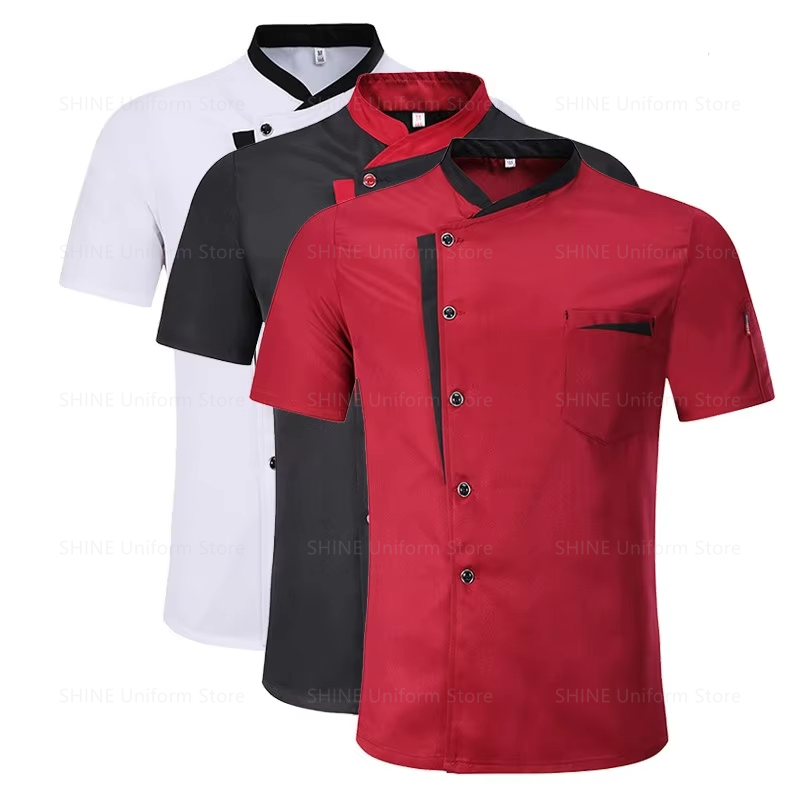 シェフ半袖夏セットレストランホテルキッチン作業服男性と女性の若者通気性の薄いシェフジャケットエプロンシェフコート