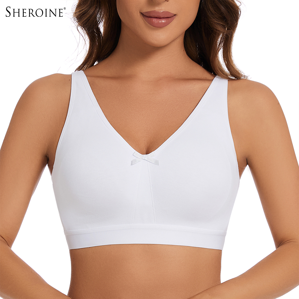 Sheroine プラスサイズの女性ノンワイヤーブラジャーフルカバー裏地なしパッドなしコットンブラジャー毎日着用快適