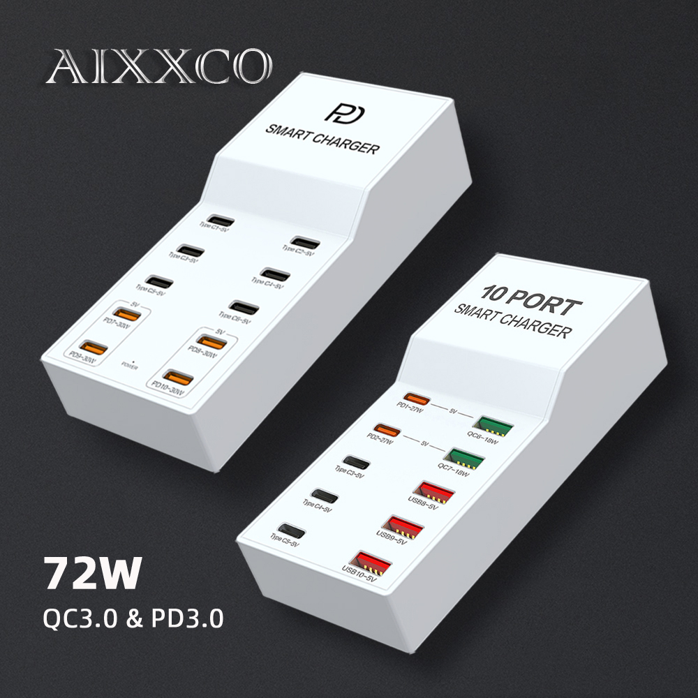 AIXXCO 72 ワット 8 ポート PD QC3.0 USB C 急速充電器タイプ c ウォールアダプタ超高速充電 Iphone Samsung Ipad Xiaomi