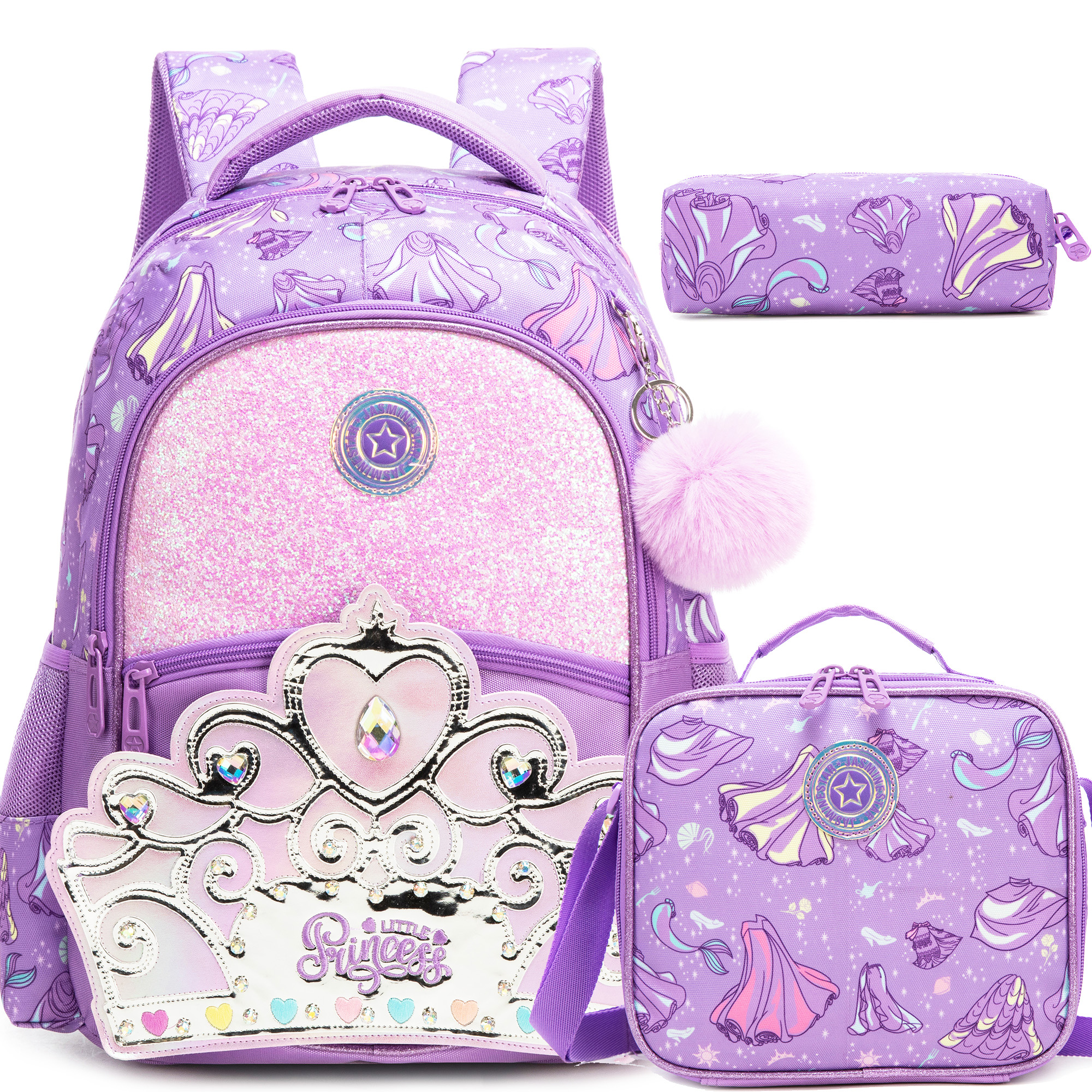 女の子用バックパック 小学生未就学児用バックパック キッズスクールバックパック ランチバッグ付き ギフトパッケージ
