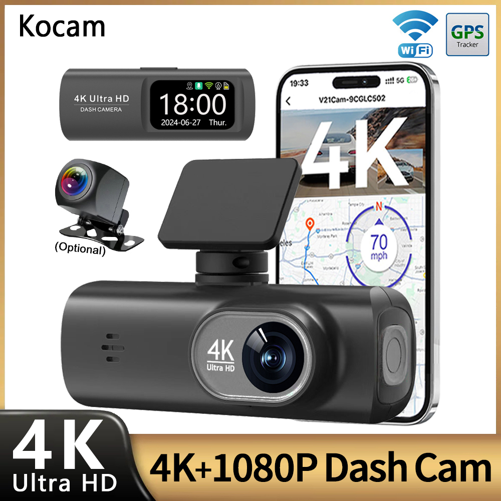 UHD 4K WiFi ダッシュカム デュアルレンズ ドライブレコーダー 車 DVR オプション 1080P リアレンズカメラ GPS 24H 駐車監視 ブラックボックス