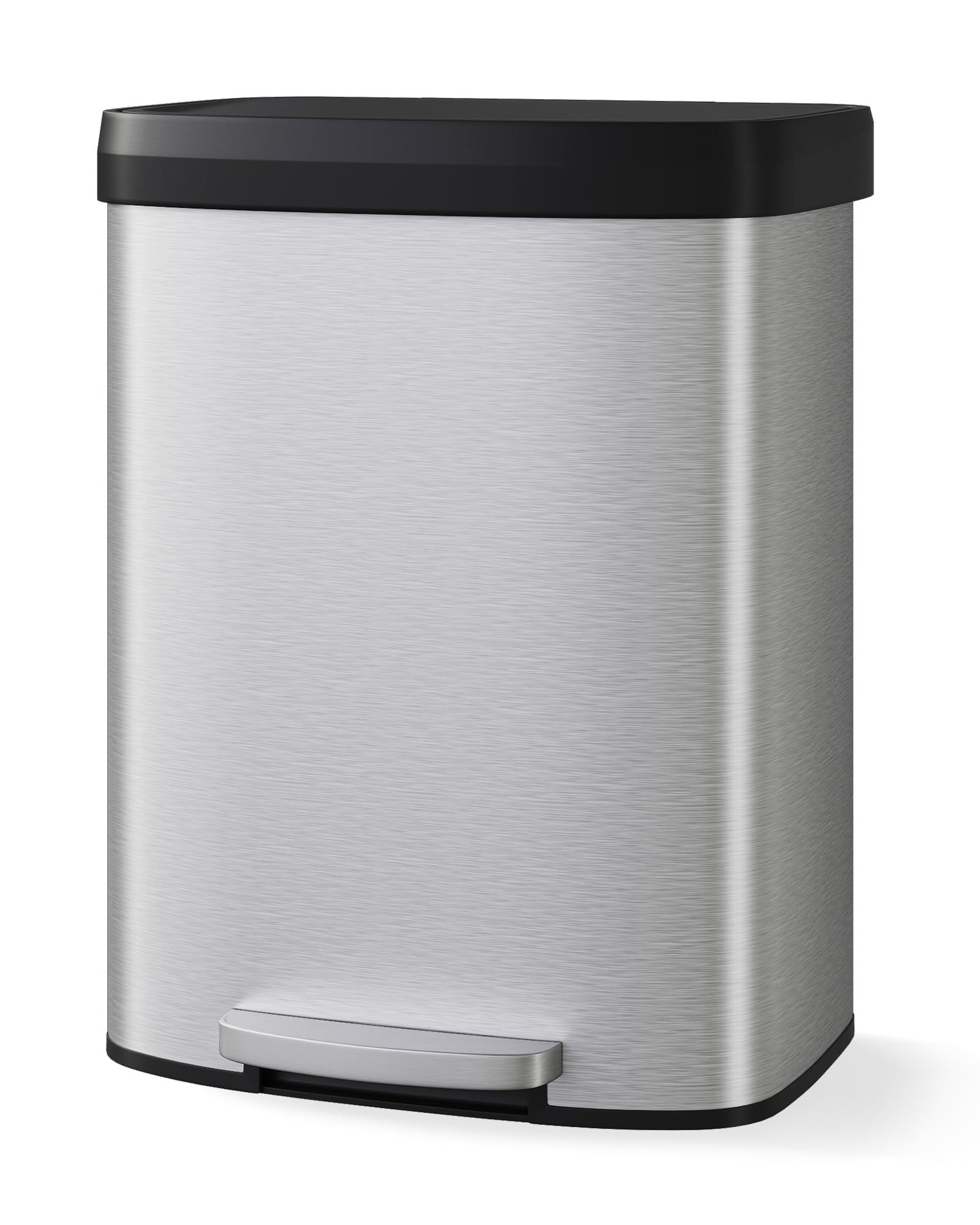 60L Kitchen Trash Can with Lid 15.8 Gallon Large Step Garbage Can, Stainless Steel Waste Bin with Bag Retainer Ring for Kitchen Laundry Room Office