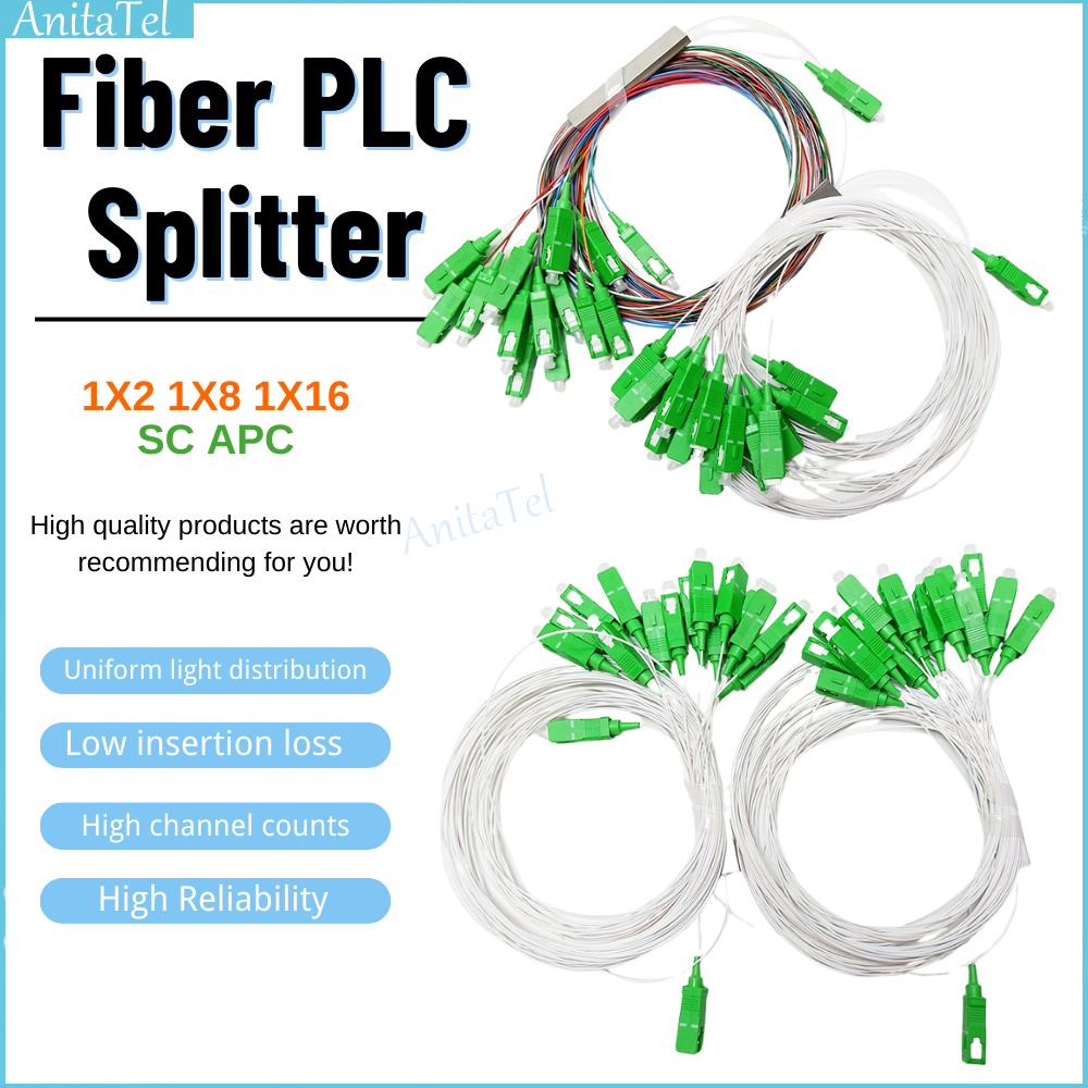 1X2 1X4 1X8 1X16 1X32 PLC 0.9 ミリメートル 1 メートル SC/APC 光ファイバスプリッタ SM シングルモード G657A1 PVC FTTH 光ファイバスプリッタ新