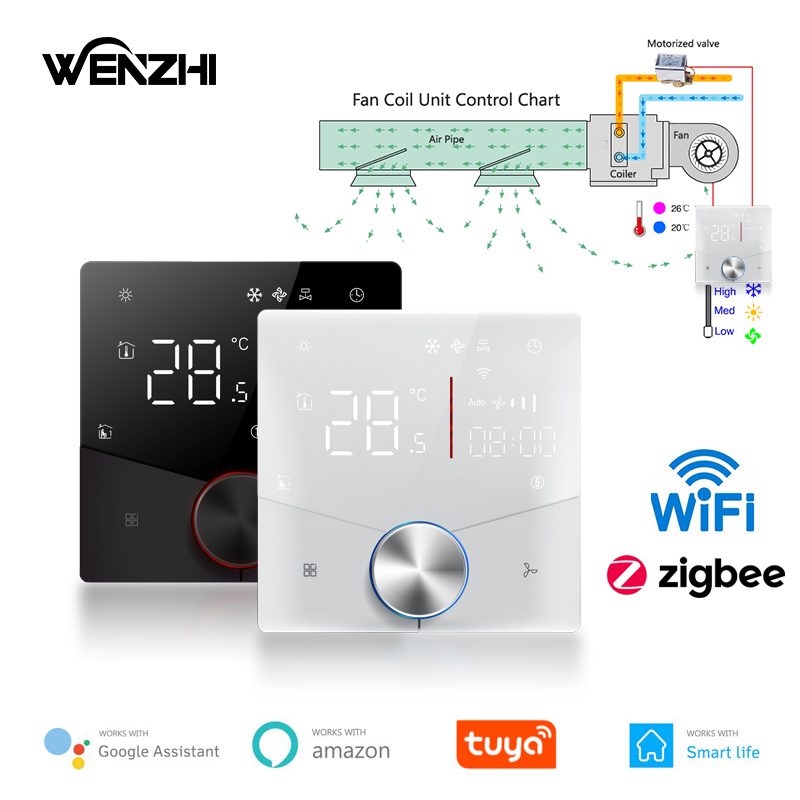 Zigbee/Wifi 空調サーモスタットファンコイルユニット家庭用冷暖房パイプ温度コントローラー Tuya スマートライフコントロール