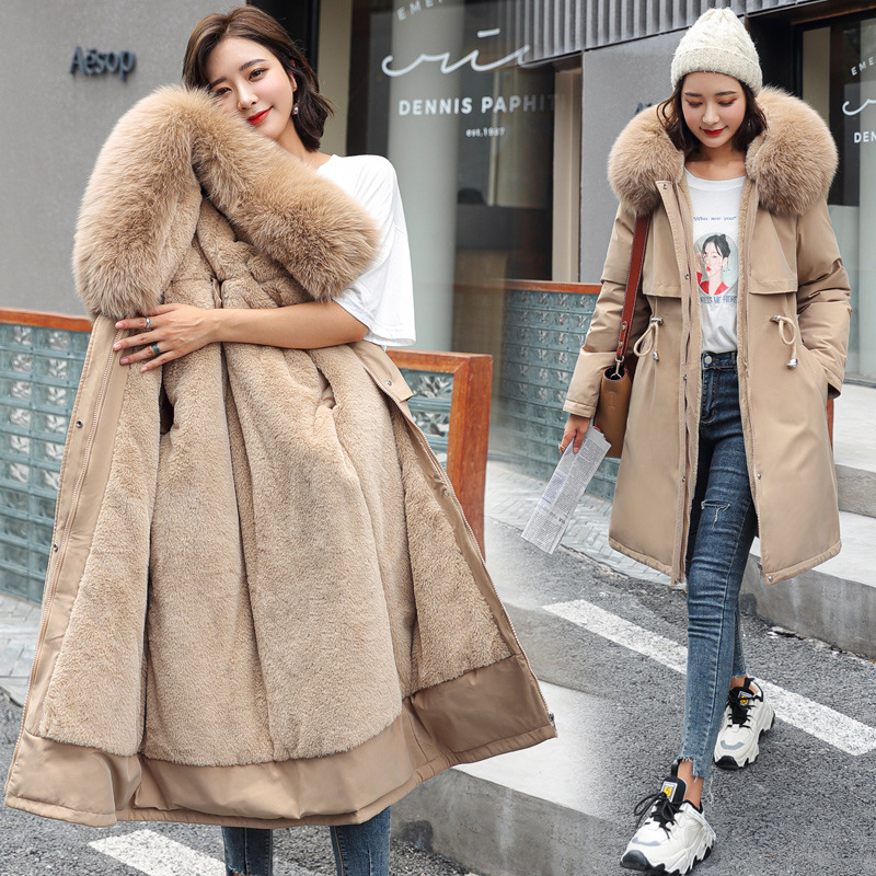 新しい暖かい毛皮の裏地ロングパーカー冬のジャケットの女性の服プラスサイズ 6XL ミディアムロングフード付き冬コート女性 Abrigo