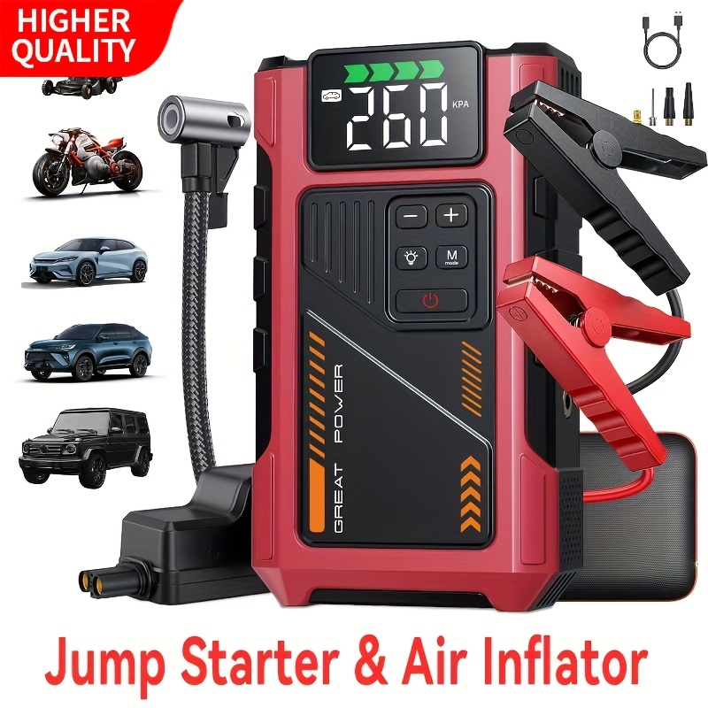 4000A ポータブルカージャンプスターター エアコンプレッサー付き 12V (2.11gal ガス、1.72gal ディーゼル) ジャンプスターターバッテリーパックに最適 150 PSl タイヤインフレーター付き 12V 車バッテリージャンプパワー LED ライト付き 車用 AC