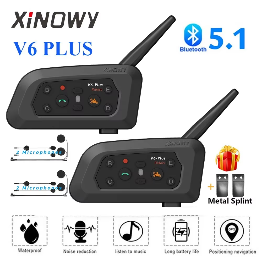 XINOWY V6 プラスオートバイヘルメット Bluetooth ヘッドセットインターホン 1200 メートルインターホンコミュニケーター防水 6 ライダー