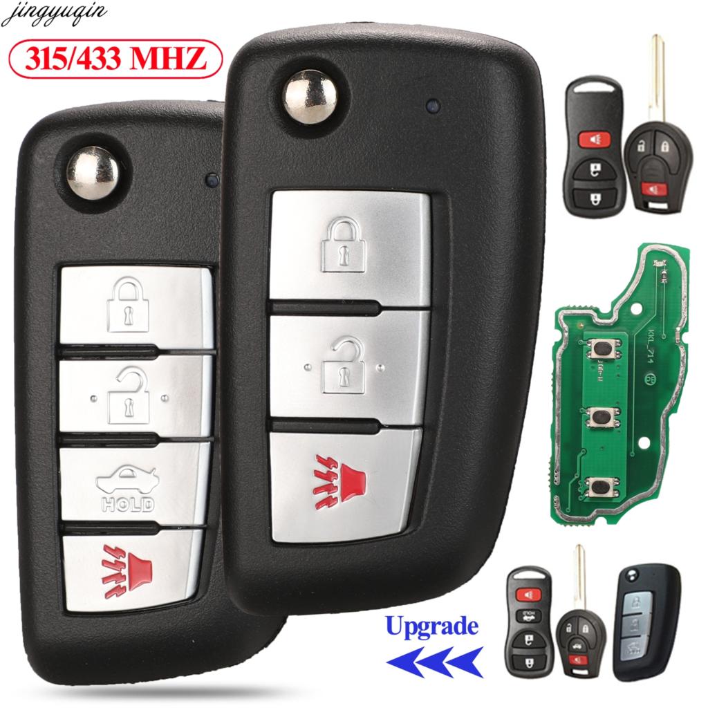 Jingyuqin 変更されたフリップリモート車のキー 315/433MHZ ID46 日産マーチエクストレイルキャシュカイアルティママキシマジェネシスセントラヴァーサティーダ