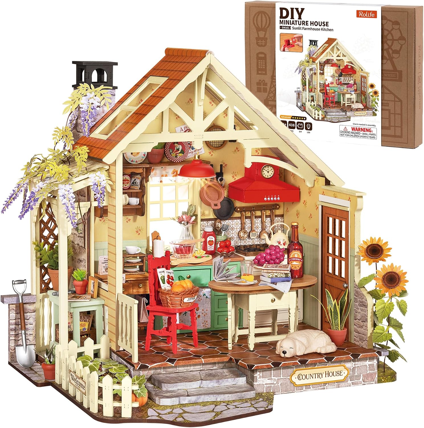 Rolife 太陽に照らされた農家キッチン DIY ミニチュアハウス居心地の良いコテージスタイル木製ドールハウスモデルキット誕生日女性大人