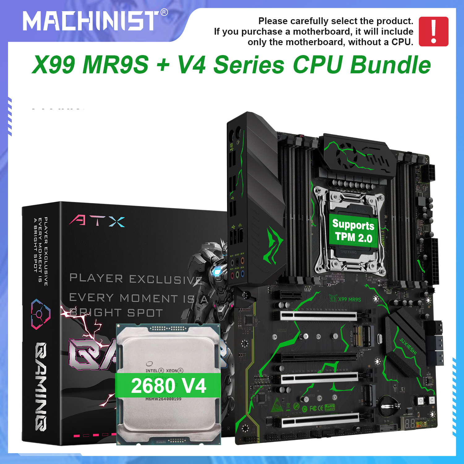 MACHINIST X99 MR9S マザーボード オプション キット LGA2011-3 Xeon E5 2680 V4 CPU DDR4(最大 256GB)NVME SATA WIFI M.2 4 チャネル tpm2.0