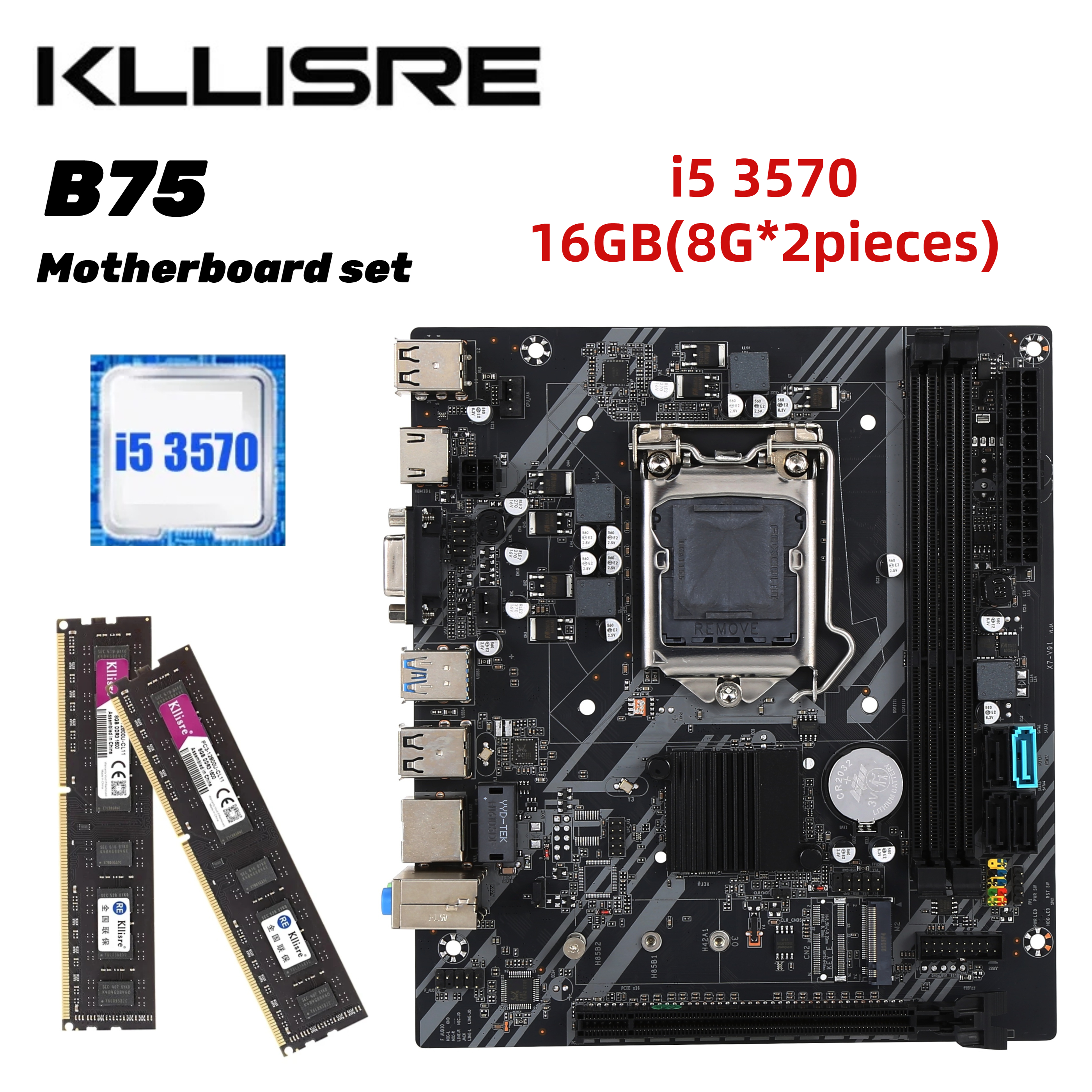 Kllisre B75 デスクトップ マザーボード キット Core i5 3570 2 x 8GB = 16GB 1600MHz DDR3 サポート M.2 NVME USB 3.0 SATA3.0 ddr3 メモリ