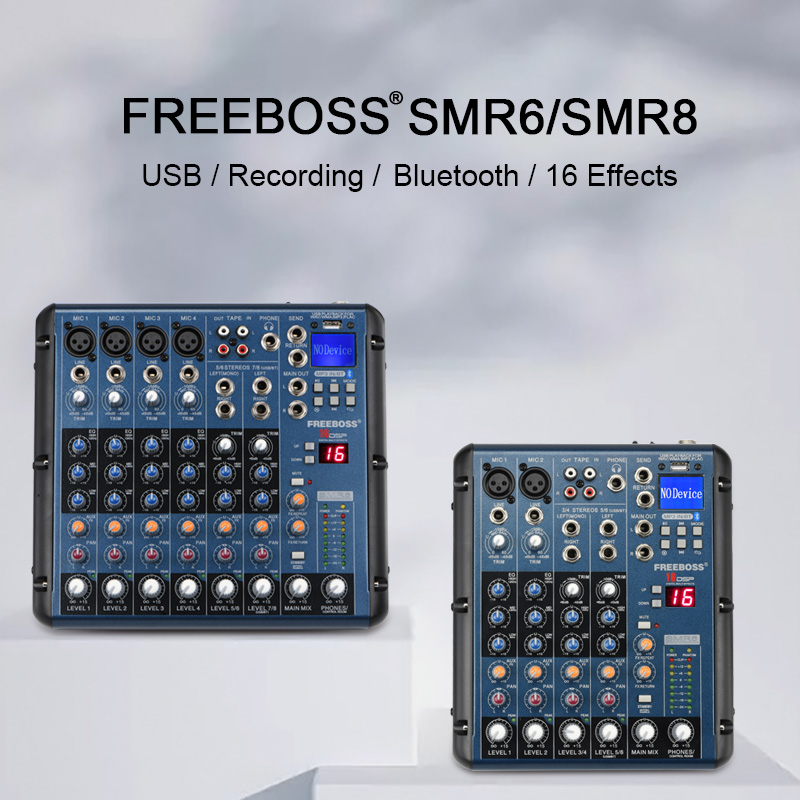 FREEBOSS 6 8 チャンネルミキシングコンソール 2 ステレオ 16 DSP プロフェッショナルオーディオミキサー USB レコード Bluetooth DJ カラオケサウンドテーブル SMR6/8