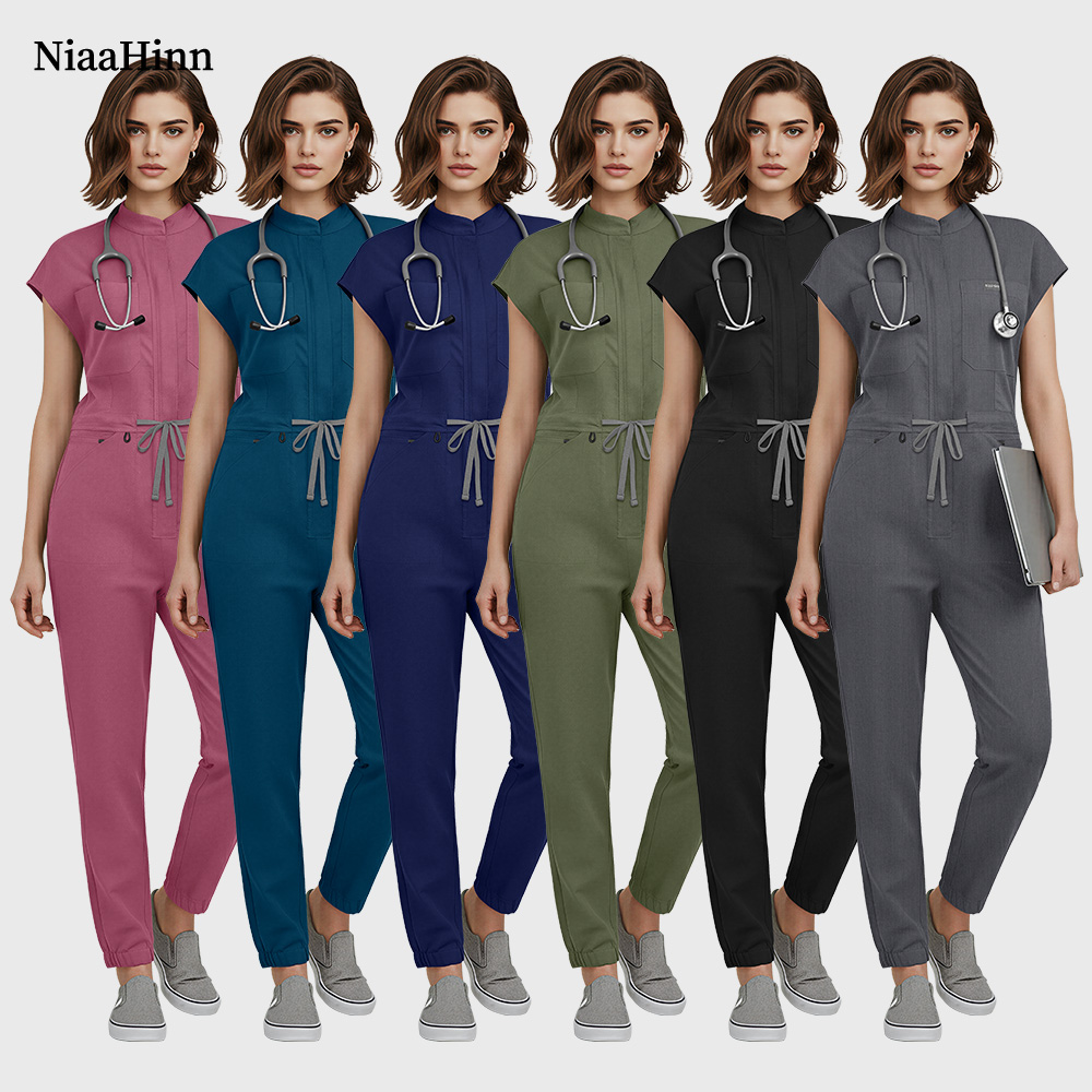 Niaahinn 手術制服医療ナーススクラブボディスーツ女性美容サロン作業服クリニック医師看護スクラブジョギングジャンプスーツ