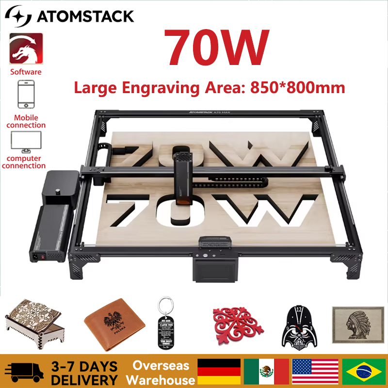 ATOMSTACK A70 MAX 70 ワットオートフォーカスレーザー彫刻切断機 850*800 ミリメートルデスクトップ CNC レーザー彫刻機金属アクリル木材 DIY
