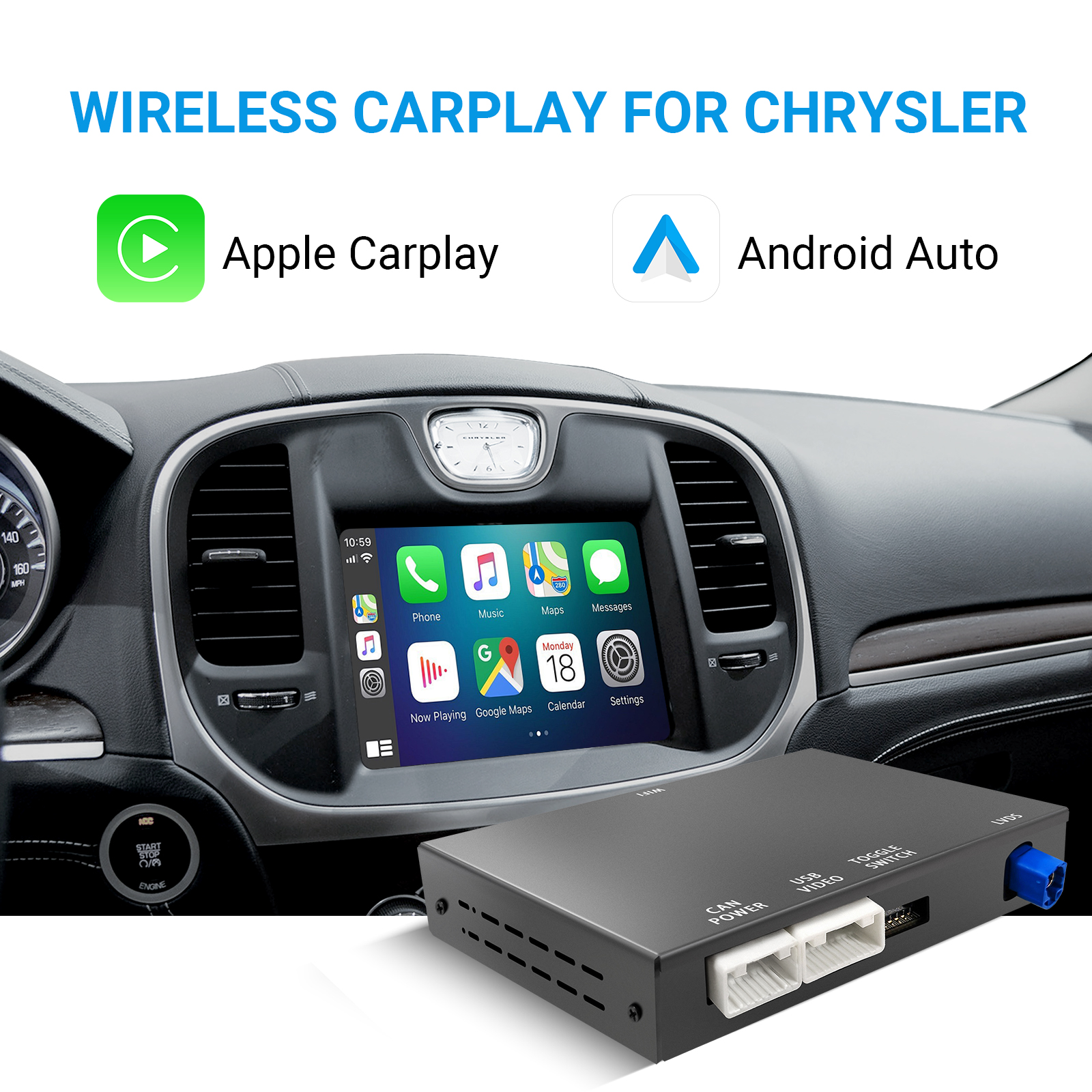 画面アップグレードデコーダーボックスインターフェイスクライスラー 300 シリーズ 2011-2016 ワイヤレス CarPlay Android 自動レトロフィットキットデコーダーボックス