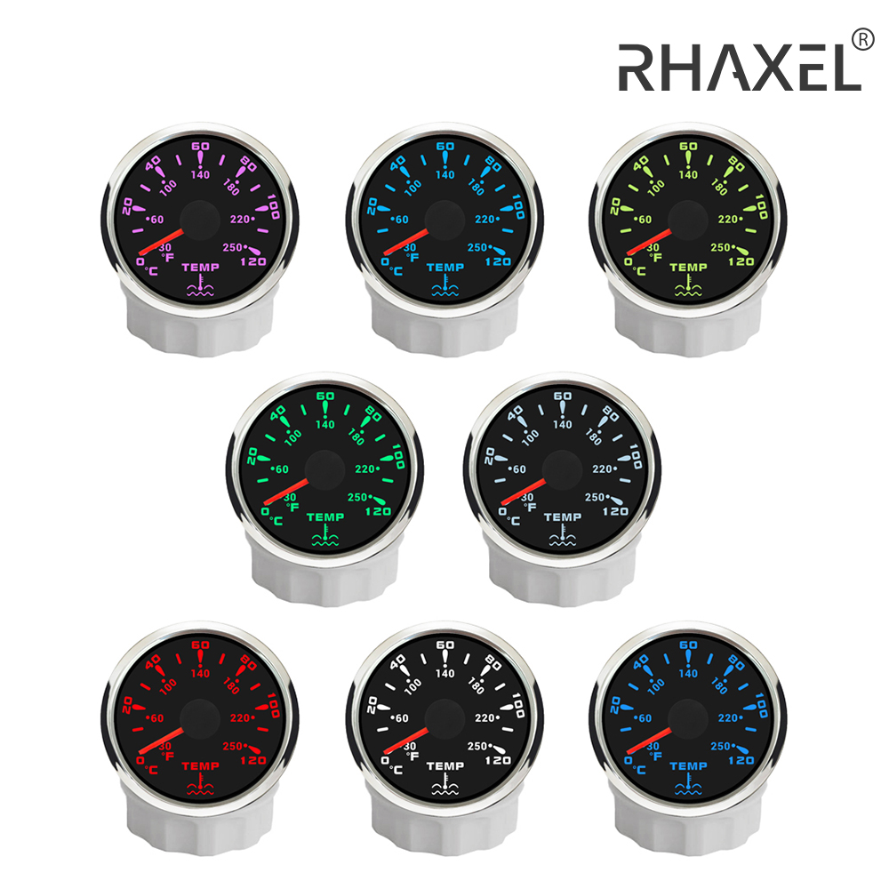 RHAXEL 52mm 水温計 0-120℃ 7 バックライト付き 12V 24V 自動車トラック船舶用