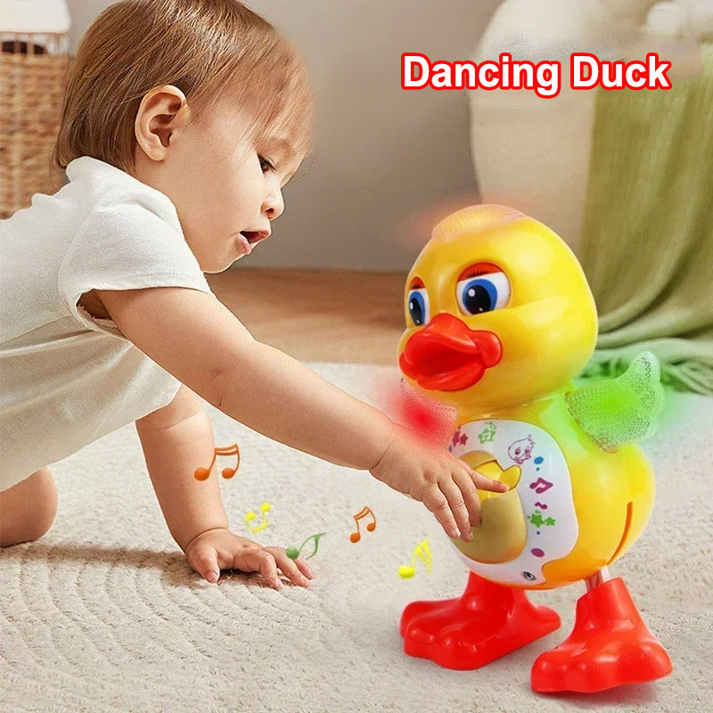 エレクトリックミュージックライトダンシングアヒル、かわいい点滅と首振り教育用電子ペット、子供の誕生日プレゼント用