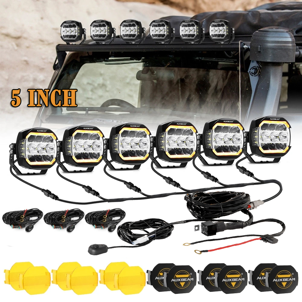 AUXBEAM XP-PRO 5 インチオフロード LED ワークライトポッドスポットライトホワイト DRL デイタイムランニングアンバーターンシグナルライトコンボビーム
