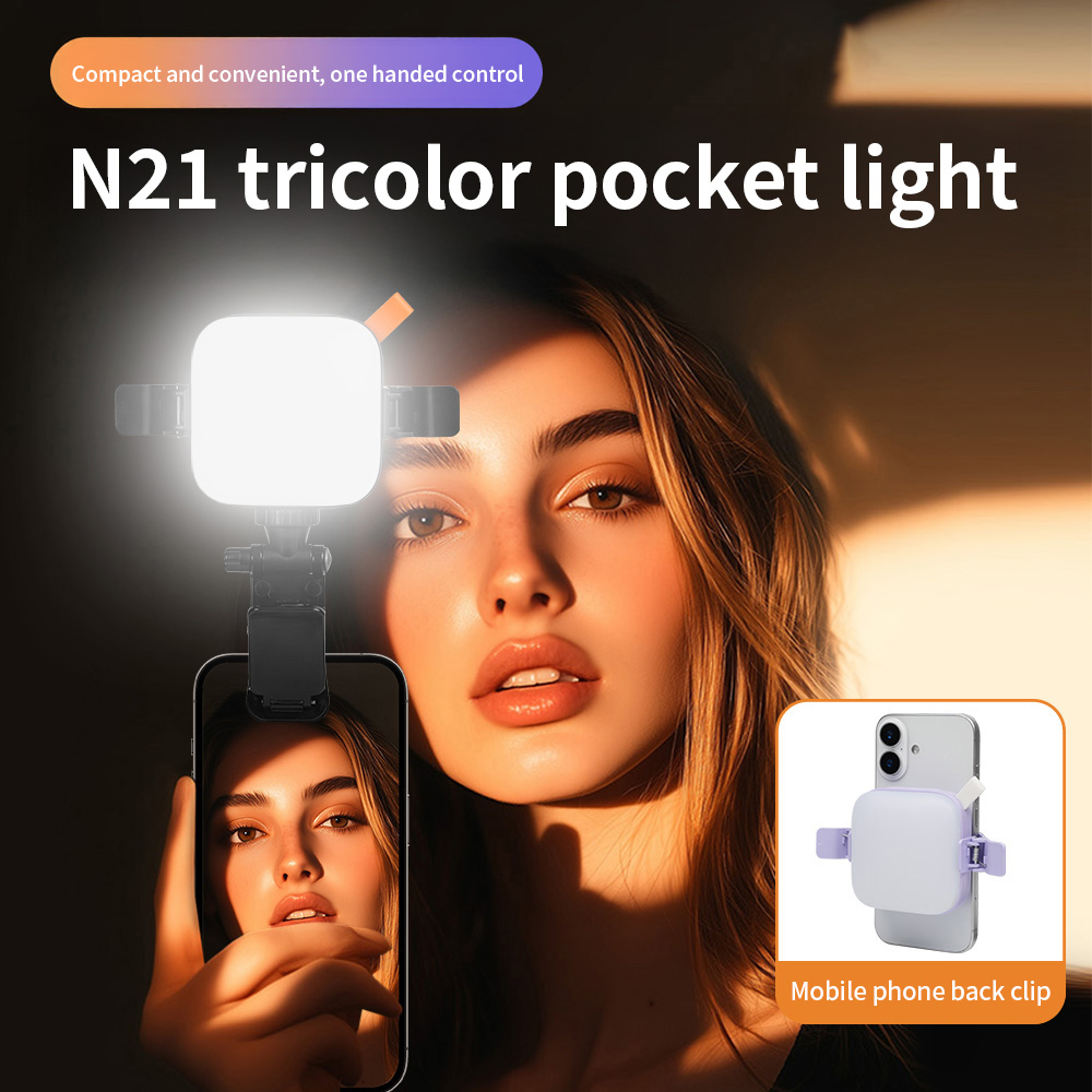 N21 3 色 LED ビデオライト 2800K-9000K フィル 3 コールドシュー 1200mAh Type-C カメラライト調整可能な明るさフィルランプ