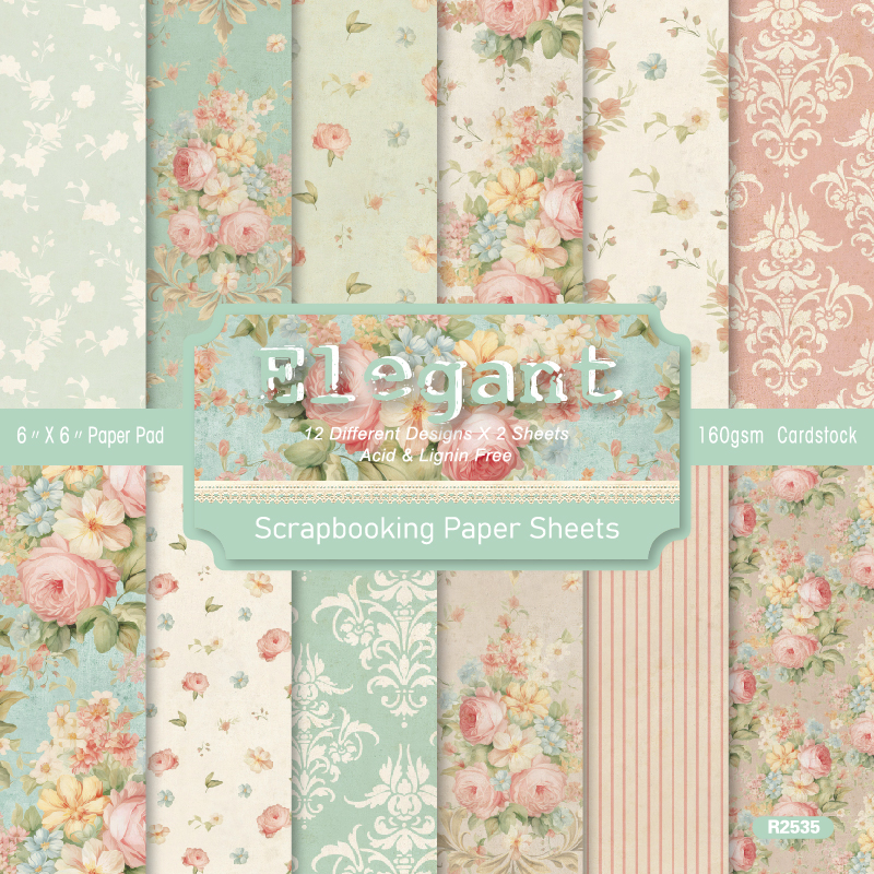 KLJUYP 24 sheets 6"X6" Elegant Paper Scrapbook paper Scrapbooking patterned paper pack DIY craft Background paper