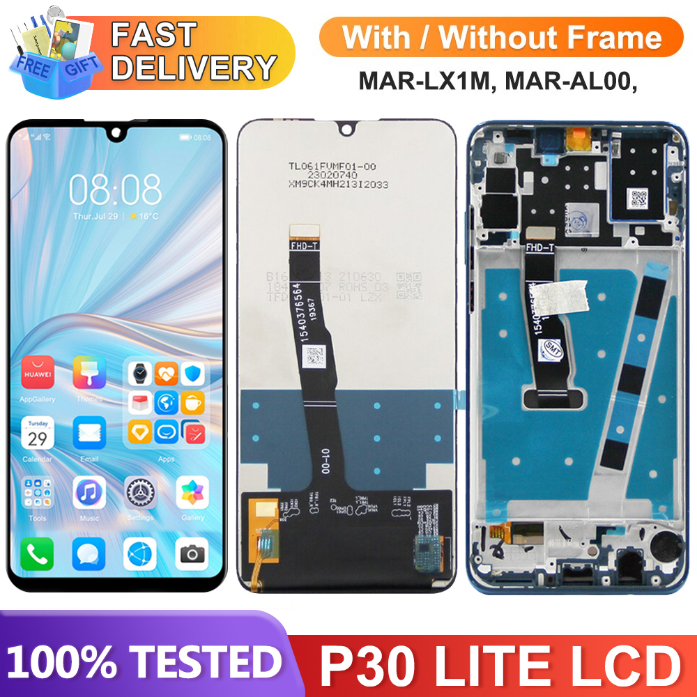 6.15インチ P30 Lite ディスプレイスクリーン交換用 Huawei P30 Lite MAR-L01A MAR-L21A LCD ディスプレイ タッチスクリーンアセンブリ フレーム付き