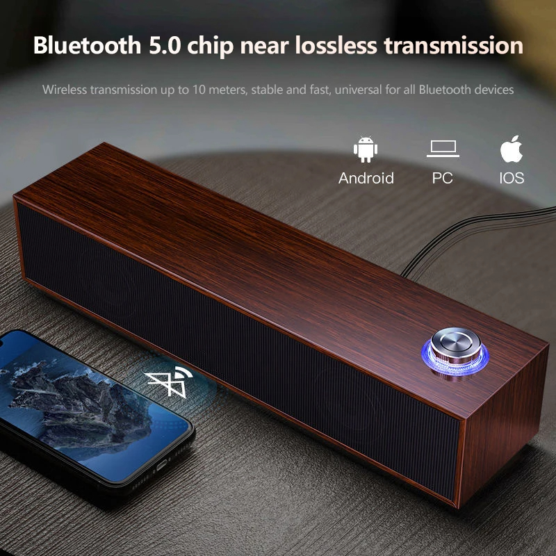 有線木製コンピュータスピーカー Bluetooth スピーカーマルチメディアデスクトップサウンドボックスサブウーファーサウンドバー強力な低音 HIFI