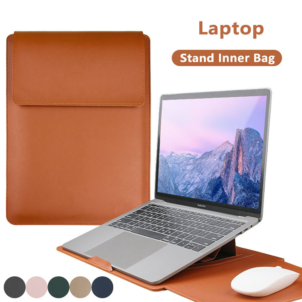 Pu レザーラップトップコンピュータスリーブケースバッグスタンドカバーポーチ男性女性 13 14 15 15.6 16 インチ Macbook Air サムスン HP レノボ