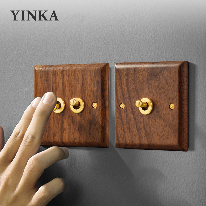 YINKA 木製レトロクラシックトグルライトスイッチソケットパネル、ホームレトロ EU FR UK ユニバーサル電気ソケット USB 充電ヴィンテージ