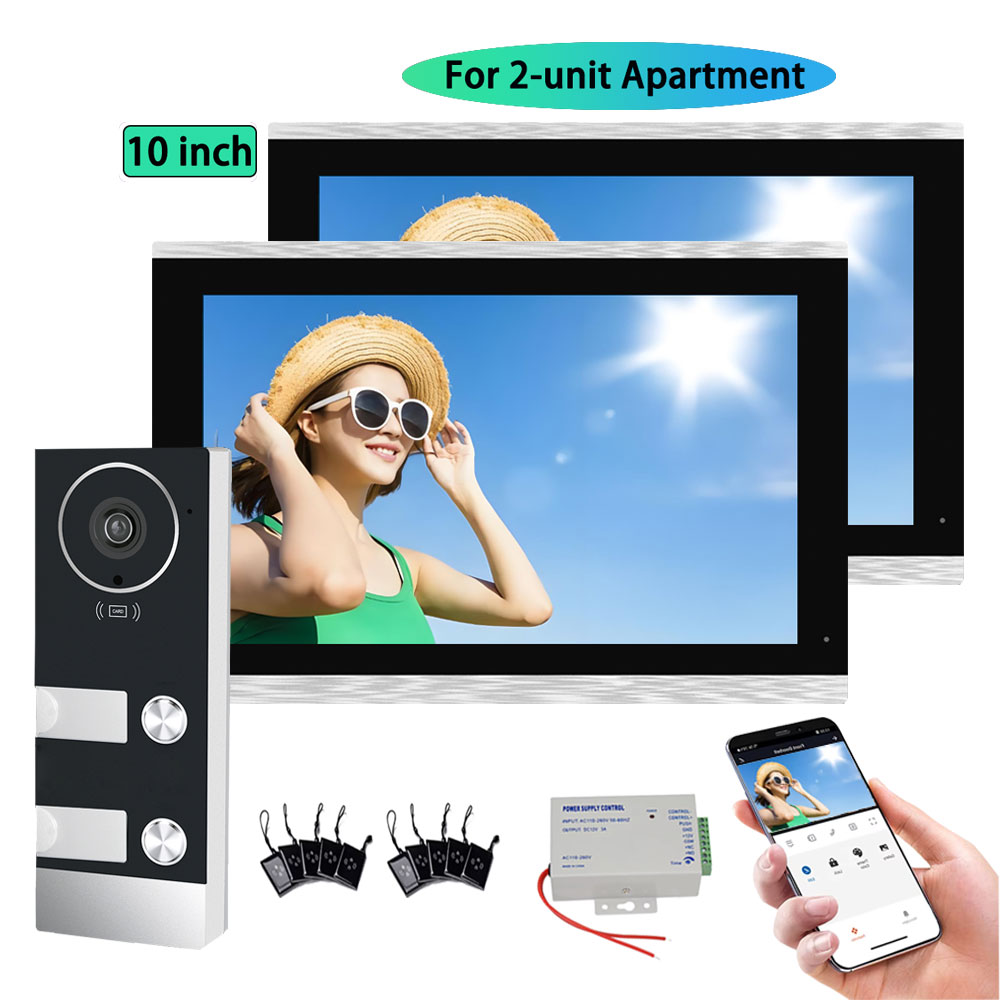 TUYA WiFi 10 Inch 2 Wire Video Door Bell Intercom System RFID Card Unlock 2-Unit Apartments Intercom Video Door Phone Intercom