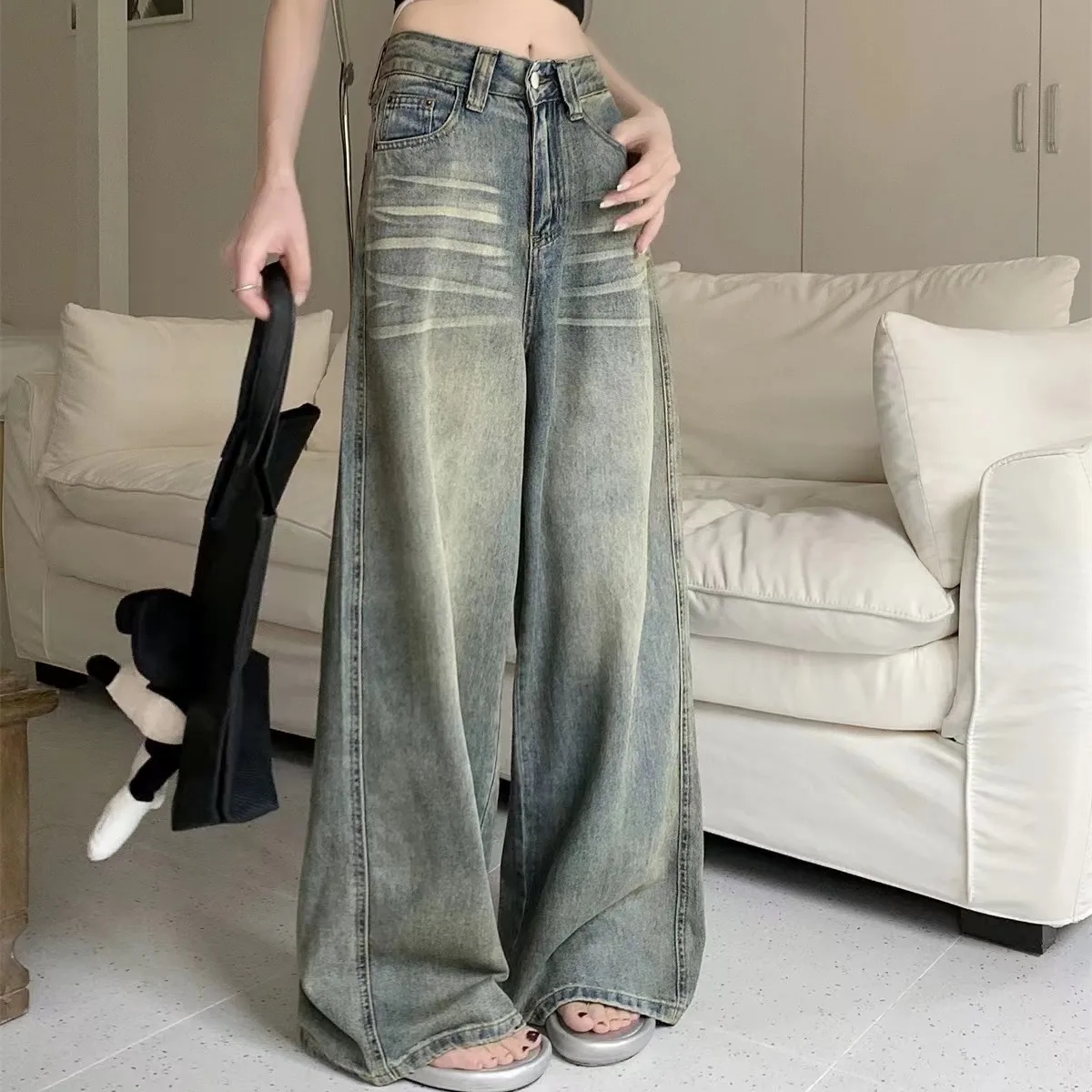 Y2K ルーズストレートレッグジーンズ女性のズボンだぶだぶワイドフィットカジュアルハイウエストレトロ洗浄ヴィンテージスタイルの女性のジーンズジーンズ