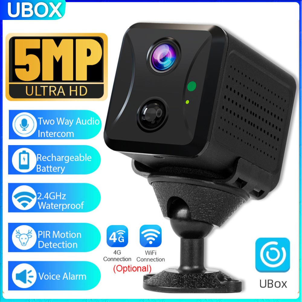 Ubox 4G LTE ミニバッテリーカメラ 5MP WiFi セキュリティカメラ HD 屋内監視カメラ CCTV PIR モーション検出ナイトビジョン