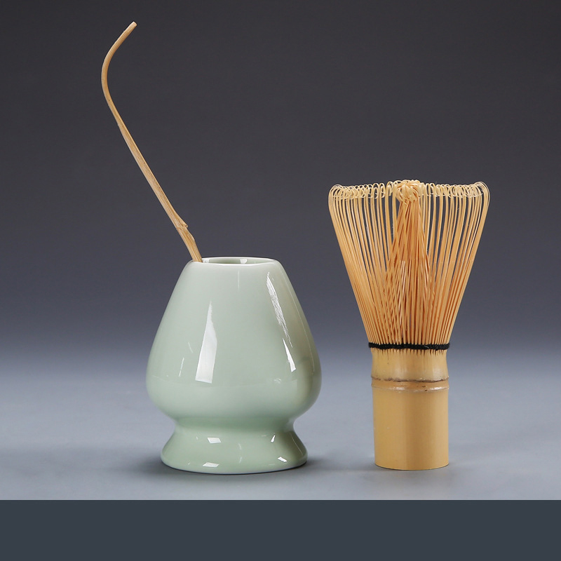 3/4 個抹茶セット竹泡立て器セラミック伝統的な茶筅日本抹茶泡立て器ティーブラシティースプーンとホルダー茶愛好家のため