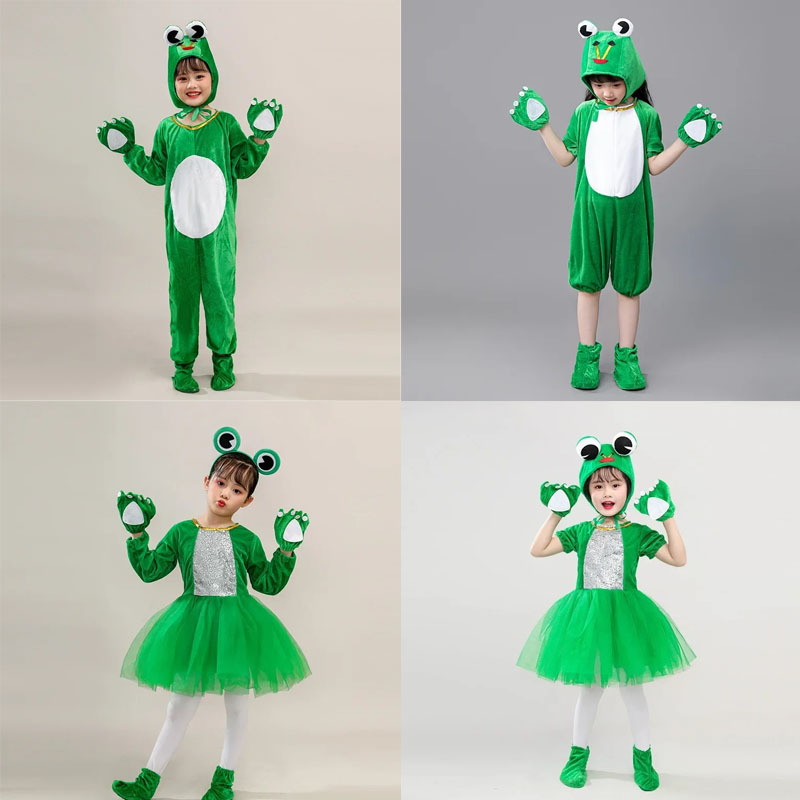 漫画の動物の緑のカエルの衣装ドレスパフォーマンスダンス服ハロウィンパーティーコスプレ衣装大人のティーンの少年少女