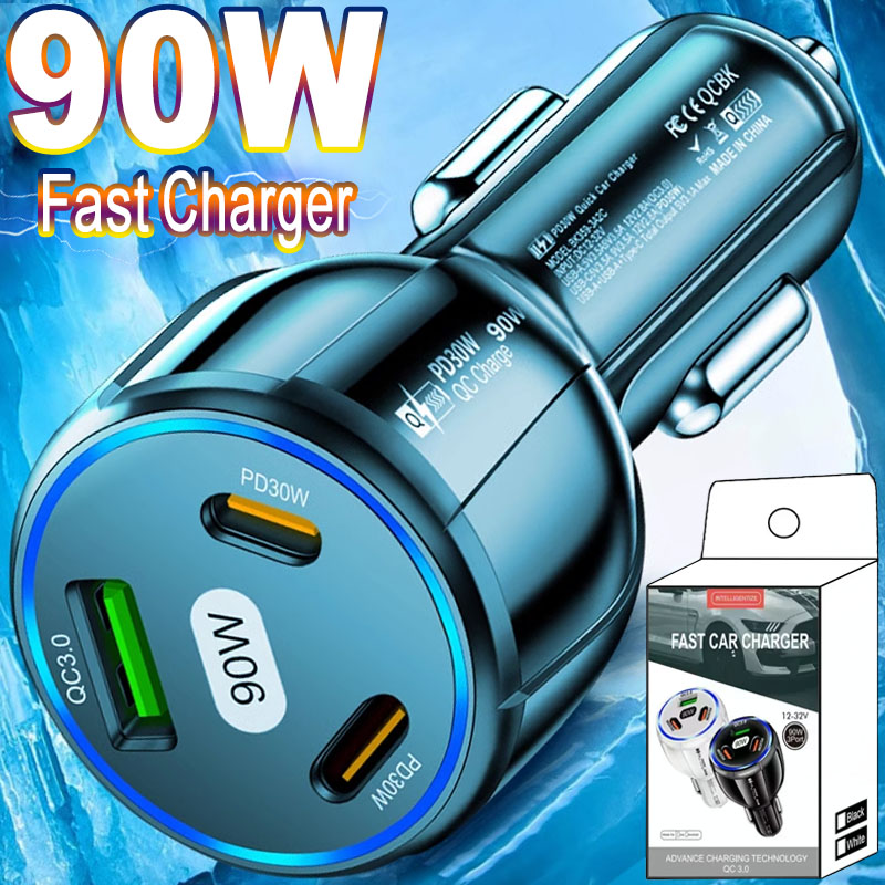 90W 急速充電器 3 ポート PD USB 車充電携帯電話 Type-C アダプター車載急速充電器 iPhone 14 15 Pro/Max Samsung 用