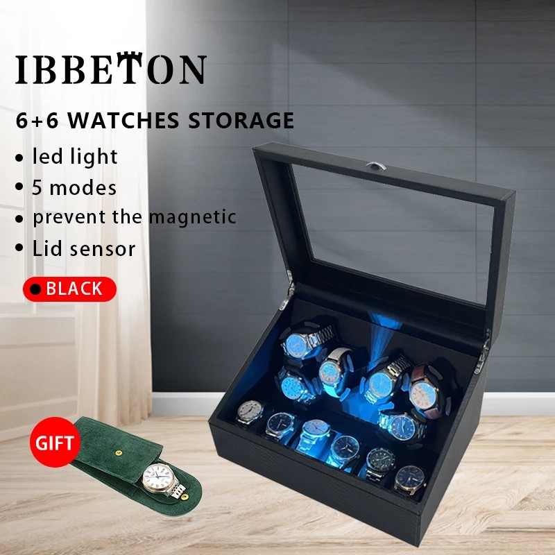 IBBETON 6 カードスロット自動巻き高級収納ボックス回転ディスプレイボックス木箱素材クロコダイル PU レザー