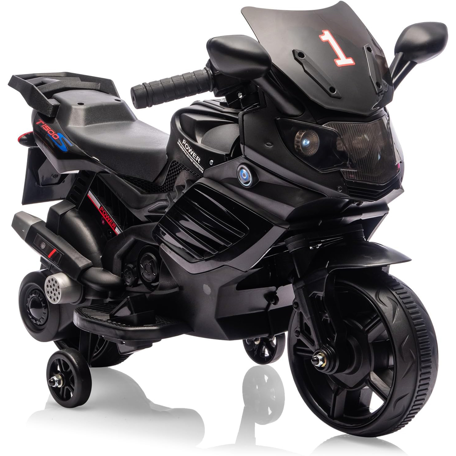 6V キッズライドオンおもちゃ、電動幼児用オートバイ、バッテリー駆動、トレッドタイヤ付き、作動ヘッドライト、ホーン、音楽、補助輪