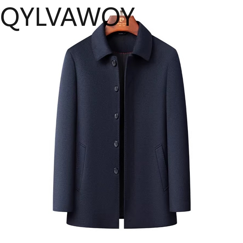 QYLVAWOY 100% 本物の羊ウールの男のジャケット高品質春秋ジャケットラペルコート中丈の服男性ビジネスカジュアル