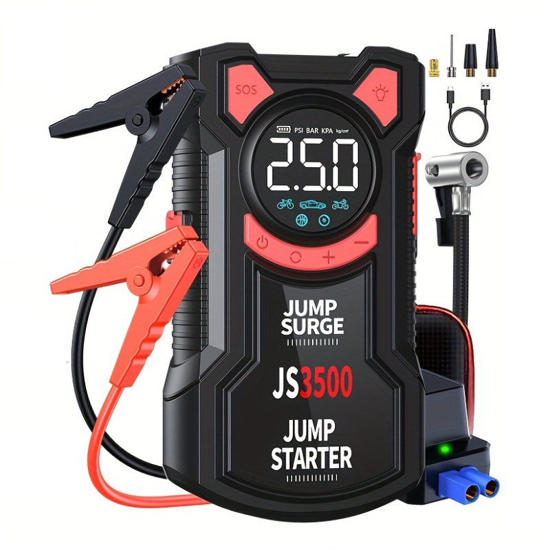 5-in-1 ジャンプスターター エアポンプ付き 3000A ピークスターターボックス 150PSI バッテリーパック デジタルタイヤインフレーター付き カーバッテリージャンプスターター